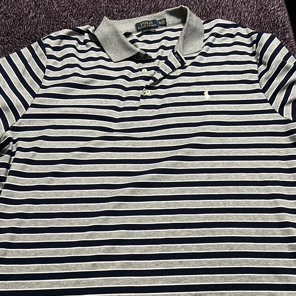 Striped Blue and Gray Polo Shirt XL